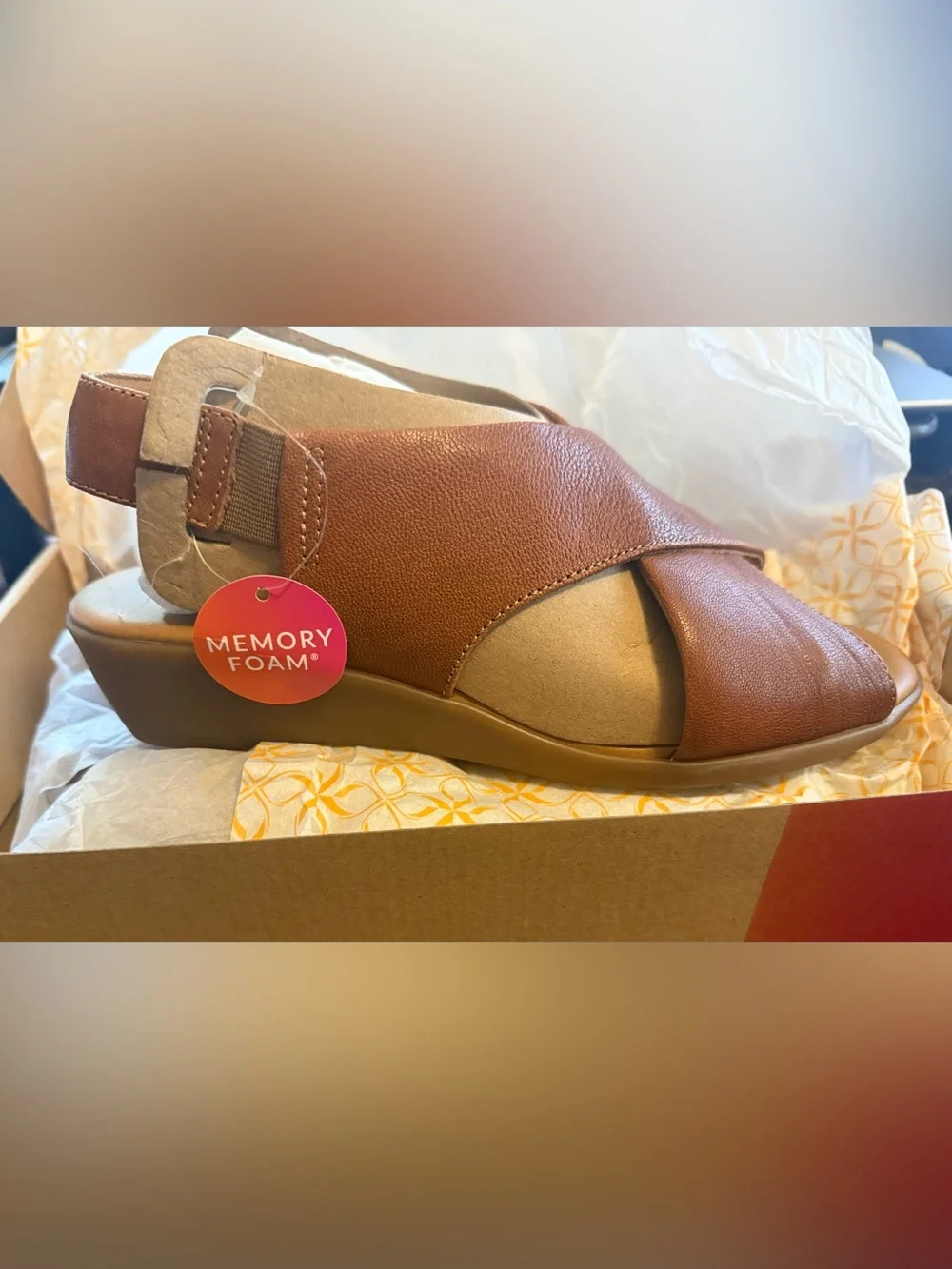 Comfortiva Brown Crisscross Memory Foam Wedge Sandal